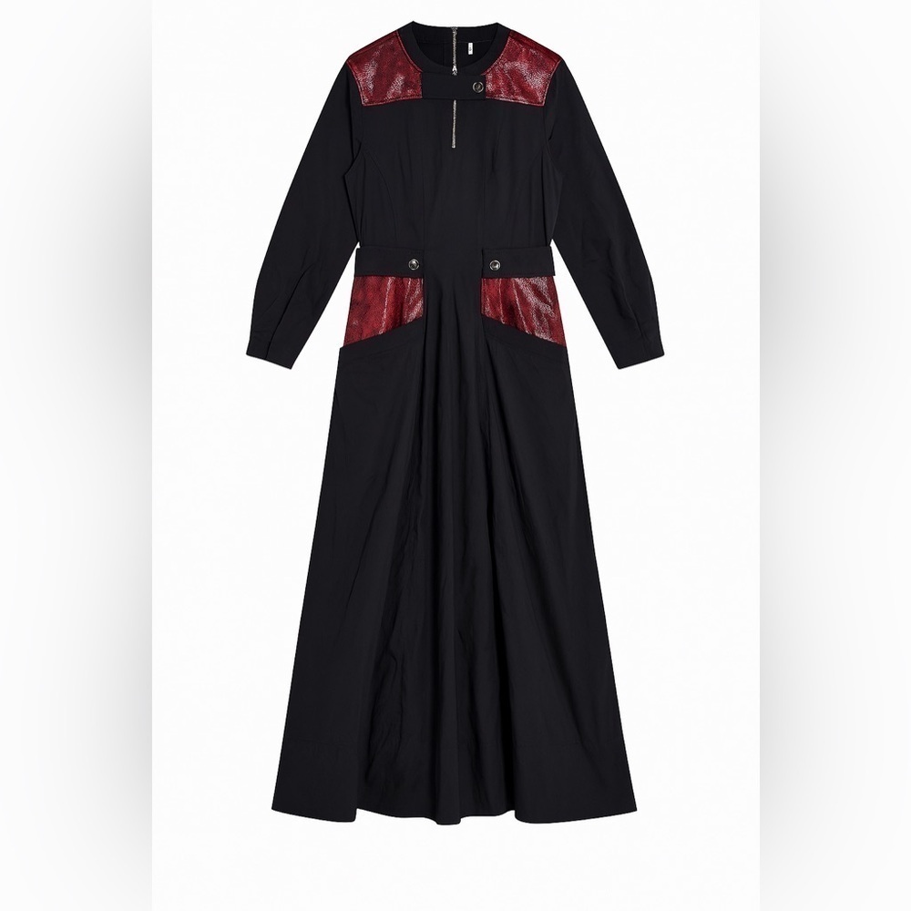 Tanya Taylor snakeskin pleated long sleeve maxi dress